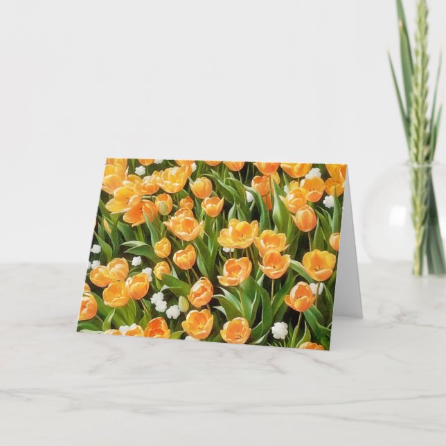 Orange Tulips och Snödroppsblommor Art Note Card Kort (Framsida)