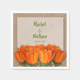 Orange Tulips on Kraft Background Party Napkins Pappersservett