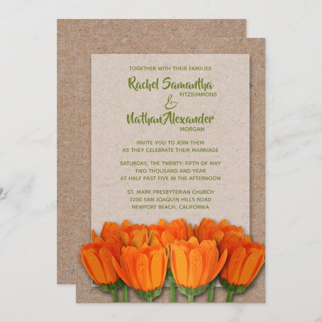Orange Tulips on Kraft Wedding Investigations (Fram/baksida)