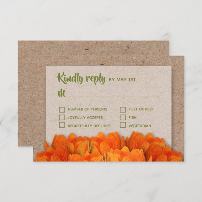 Orange Tulips på Kraft Bröllop OSA Cards (Fram/baksida)