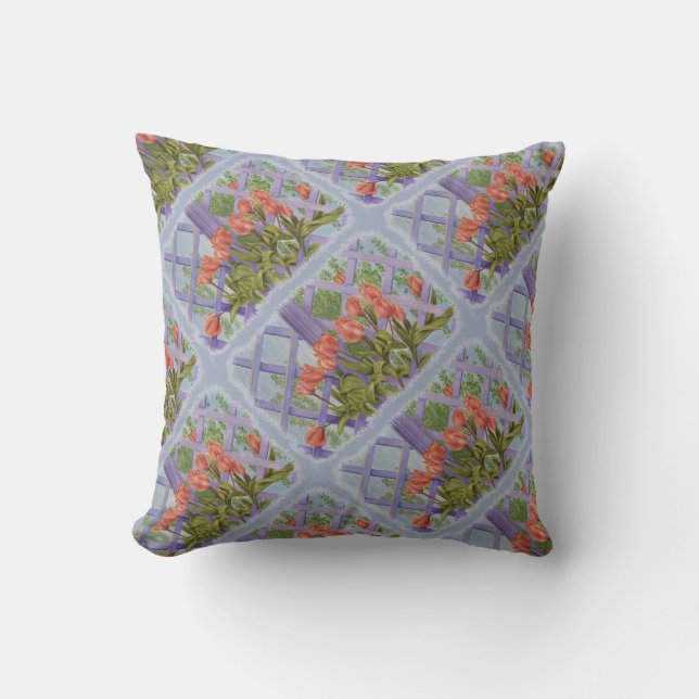 ORANGE TULIS MED LILA LATTICE PILLOW KUDDE (Framsida)