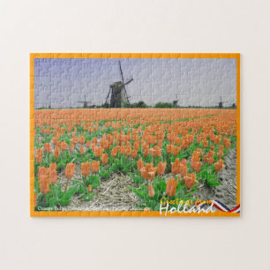 Orange tulpan & Windmillsfantasin landskap pussel