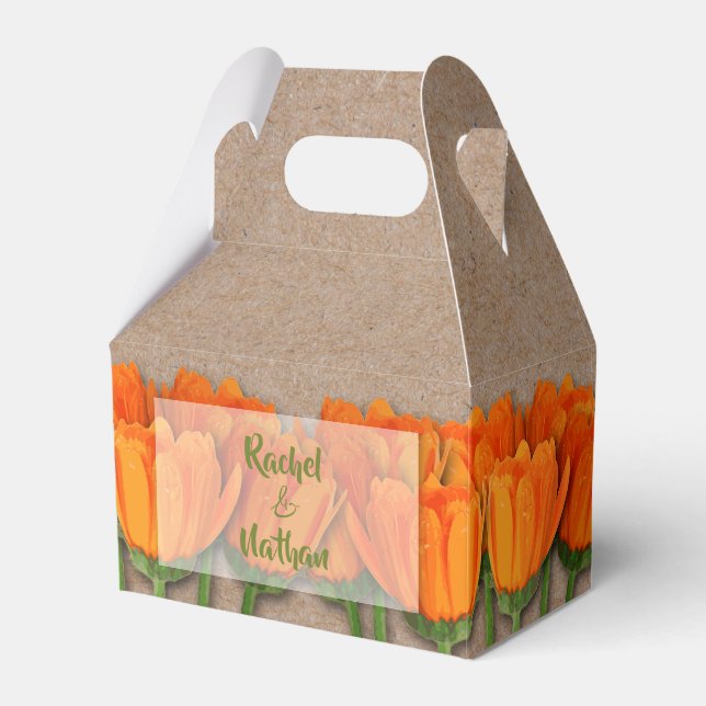 Orange Tulpaner Kraft Gable Favorlådor Presentaskar (Framsidan Sidan)