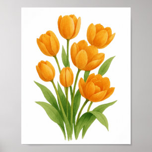 Orange Tulpaner Målning Blommig Väggkonst