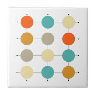 Orange Turcoise Cream Circles Mid Century Kakelplatta