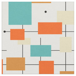 Orange Turcoise Squares Linjer Mid Century Modern Tyg