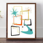 Orange Turcos Atomic Stars Boomerang Midsekel Poster<br><div class="desc">Lägg till stänk i roligt och färg i din mur med denna fantastiska atomera,  moderna poster! Den här designen har abstrakt-fyrkanter,  stjärnsprängningar och en bomerang i färg av turkosa blått,  orange,  grädde,  guld och svart... Så funky!</div>