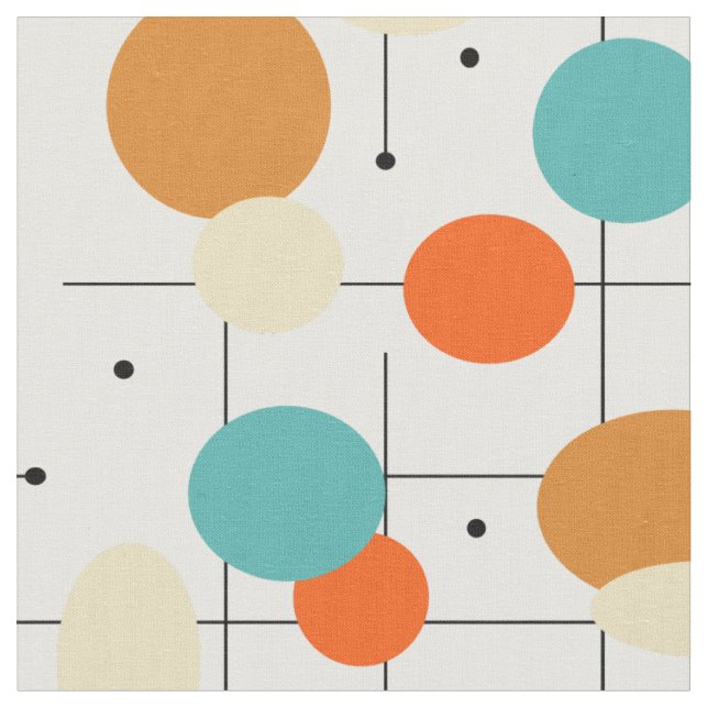 Orange Turcos Circles Linjer Mid Century Modern Tyg (Närbild)