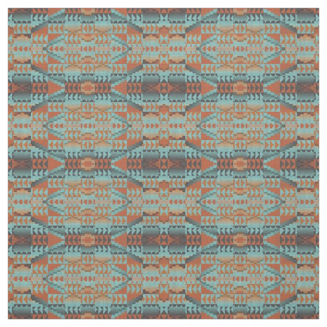 Orange Turcos Teal Blue Aztec Mosaic Mönster Tyg (Provkarta)