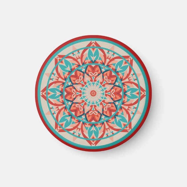 Orange & Turkos Boho Mandala   Magnet (Framsidan)