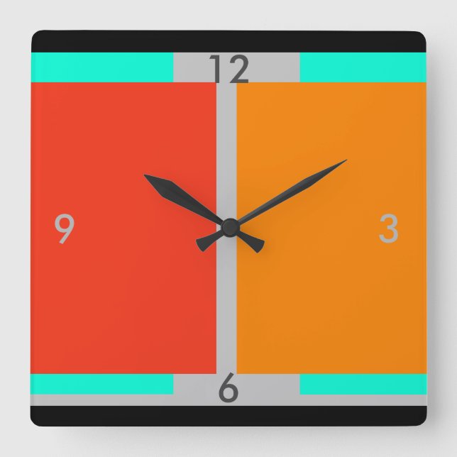 Orange Turkos Modern Art Decor Clock 2 Fyrkantig Klocka (Framsida)
