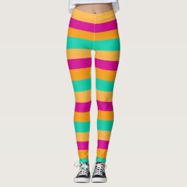 Orange, turkos och magenta-randig leggings