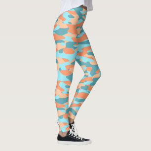 Orange Turkos Teal Blue Camouflage Mönster Leggings