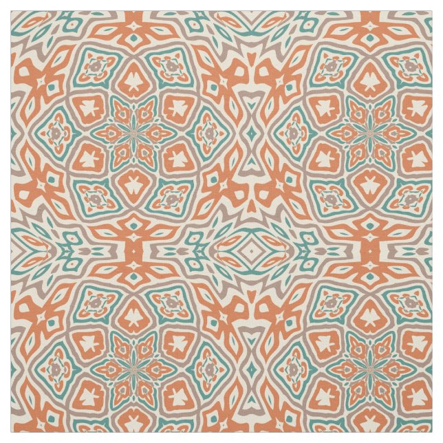 Orange Turkvoise Teal Taupe Kaleidoscope Mönster Tyg (Provkarta)