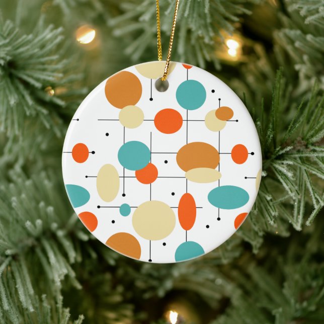 Orange Turquise Circles Mid Century-julen Julgransprydnad Keramik (Träd)