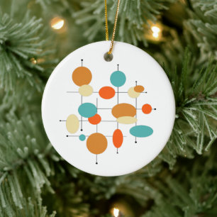 Orange Turquise Circles Mid Century-julen Julgransprydnad Keramik