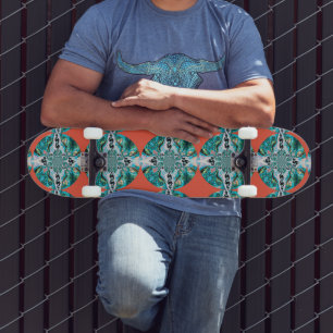 Orange Turquise Mönster Skateboard