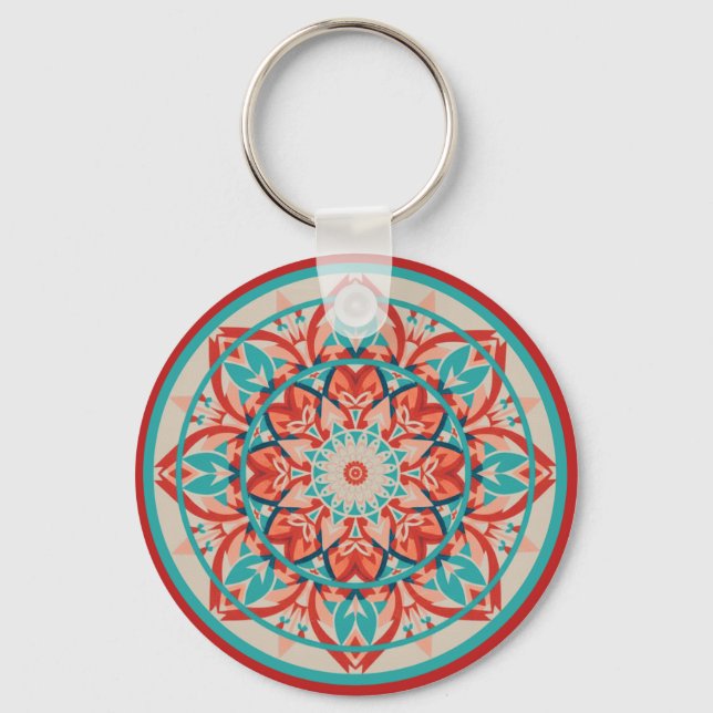 Orange & Turquoise Boho Mandala   Nyckelring (Framsida)