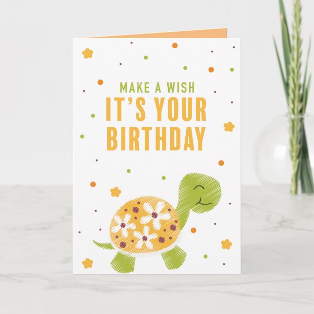 Orange Turtle Birthday Greeting Card Kort (Framsida)