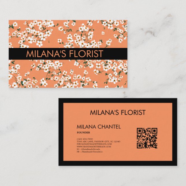 Orange Tusenskönor Modern Trendig Blomma Blomsterh Visitkort (Fram/baksida)