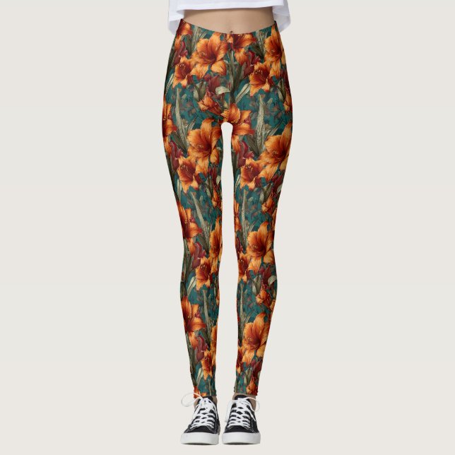 Orange tyngdlyftning Amaryllis Bröllop tema  Leggings (Framsida)