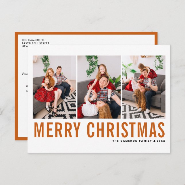 Orange Typography God jul Photo Collage Helg Vykort (Fram/baksida)