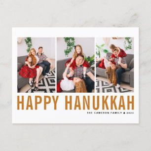 Orange Typography Photo Collage Lycklig Hanukah Helg Vykort