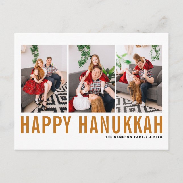 Orange Typography Photo Collage Lycklig Hanukah Helg Vykort (Framsida)