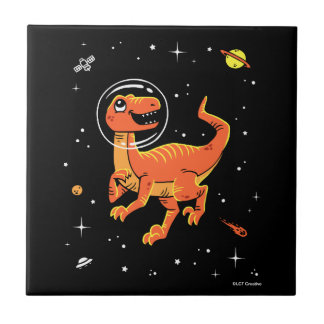 Orange Tyrannosaurus Dinos in Space Kakelplatta