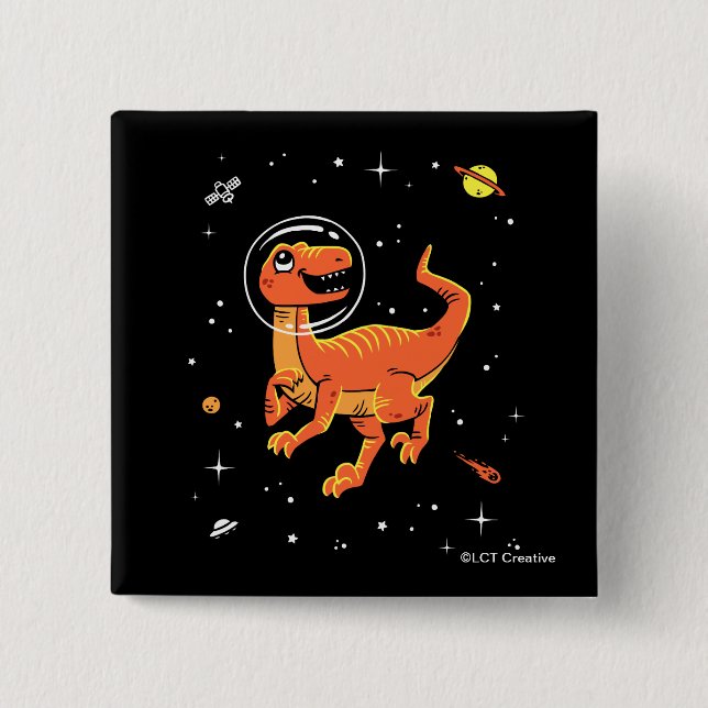 Orange Tyrannosaurus Dinos in Space Knapp (Framsida)