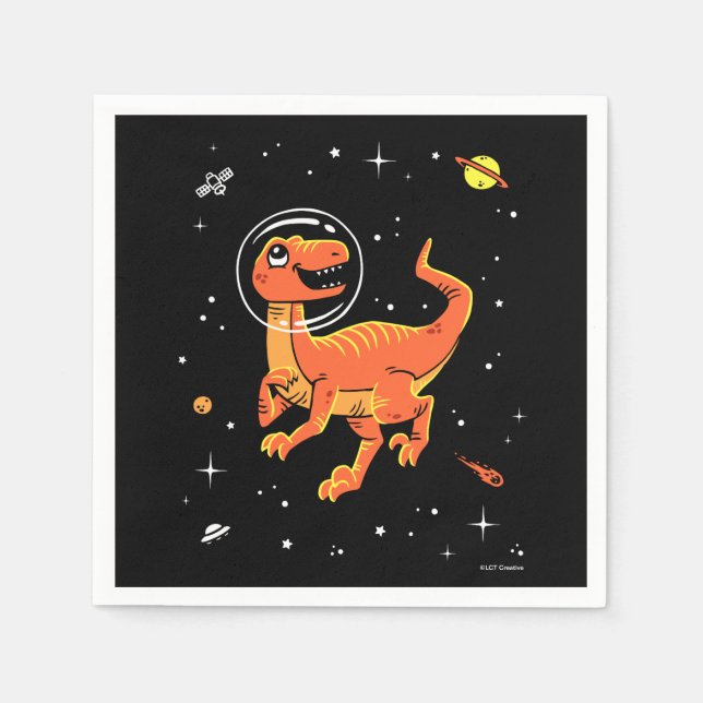 Orange Tyrannosaurus Dinos in Space Pappersservett (Framsidan)