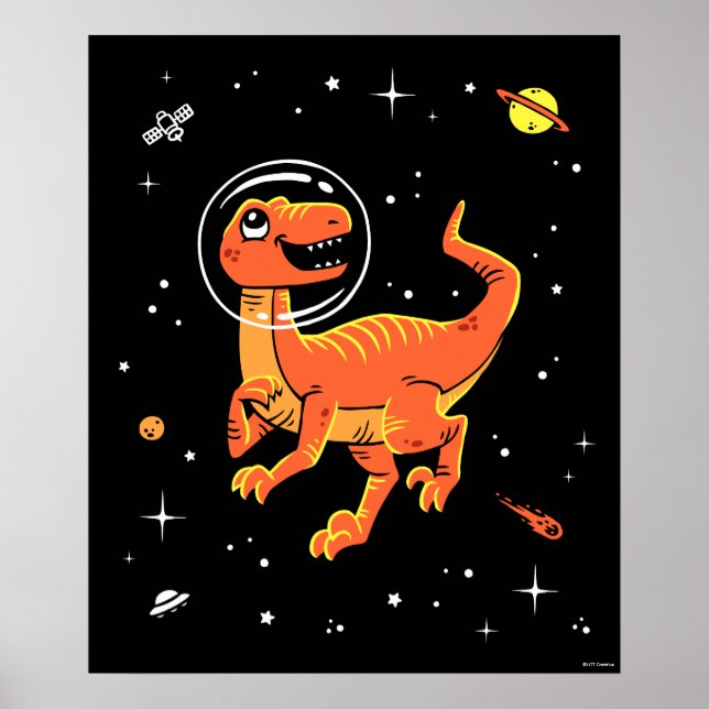 Orange Tyrannosaurus Dinos in Space Poster (Framsidan)
