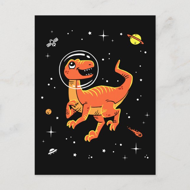 Orange Tyrannosaurus Dinos in Space Vykort (Framsida)
