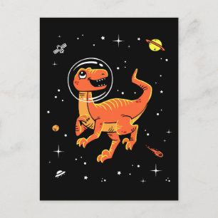 Orange Tyrannosaurus Dinos in Space Vykort