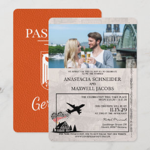 Orange Tyskland Passport Bröllop Inbjudningar