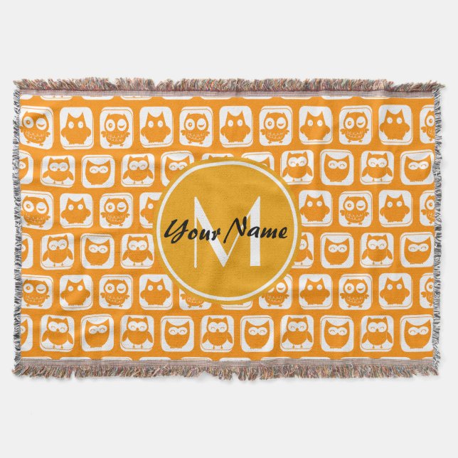Orange Uggla Anpassningsbar Monogram Mysfilt (Framsidan)