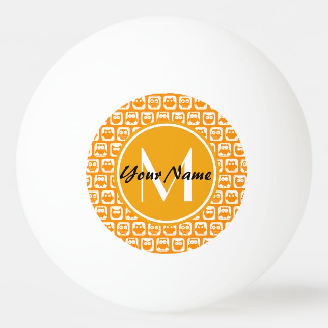 Orange Uggla Anpassningsbar Monogram Pingisboll (Framsidan)