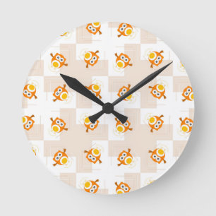Orange Uggla Illustration Mönster Rund Klocka