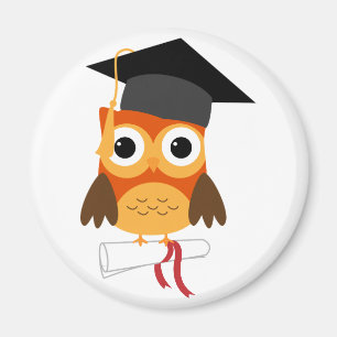 Orange Uggla med Studenten-magnet Cap & Diploma Magnet