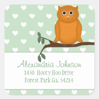 Orange Uggla: Stickers Adress Fyrkantigt Klistermärke