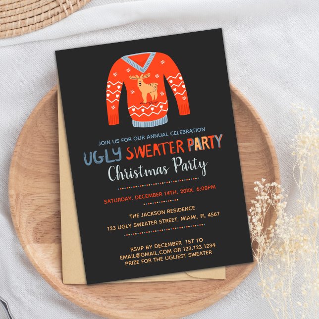 Orange Ugly Sweater Julfest Inbjudningar (Orange Sweater Christmas Invitations)