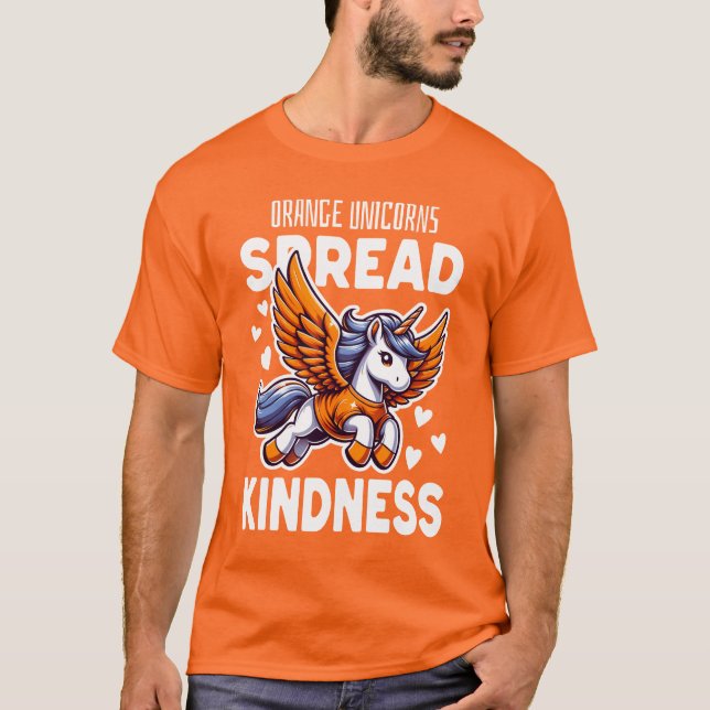 Orange Unicorn Spread Kindness T Shirt (Framsida)