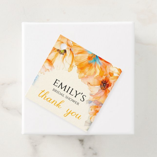 Orange Vallmo Blom bröllopsdusch tack Gåvor Etiketter (På plats)