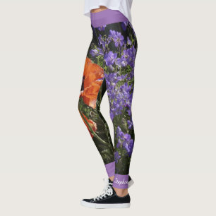 Orange vallmoblommigt med namn leggings