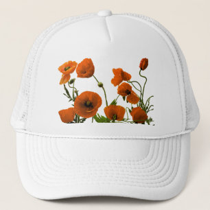 Orange Vallmoblommor Vattenfärgsvit Blommigt Keps