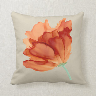 Orange vallmohandmålad blommigt kudde