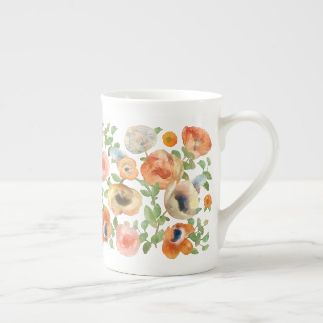 Orange Vår blommor Benporslin Mugg (Höger)