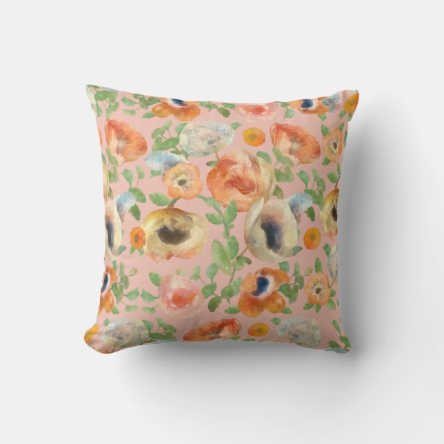 Orange Vår blommor Kudde (Framsida)