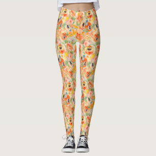 Orange Vår blommor Leggings