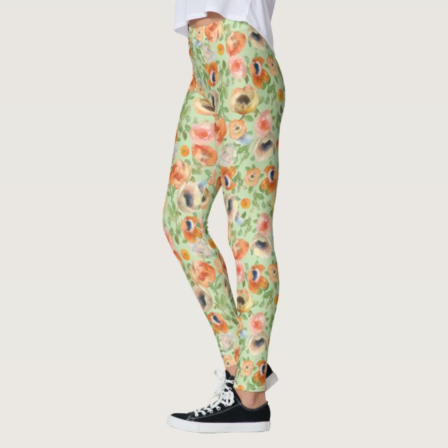 Orange Vår blommor Leggings (Vänster)